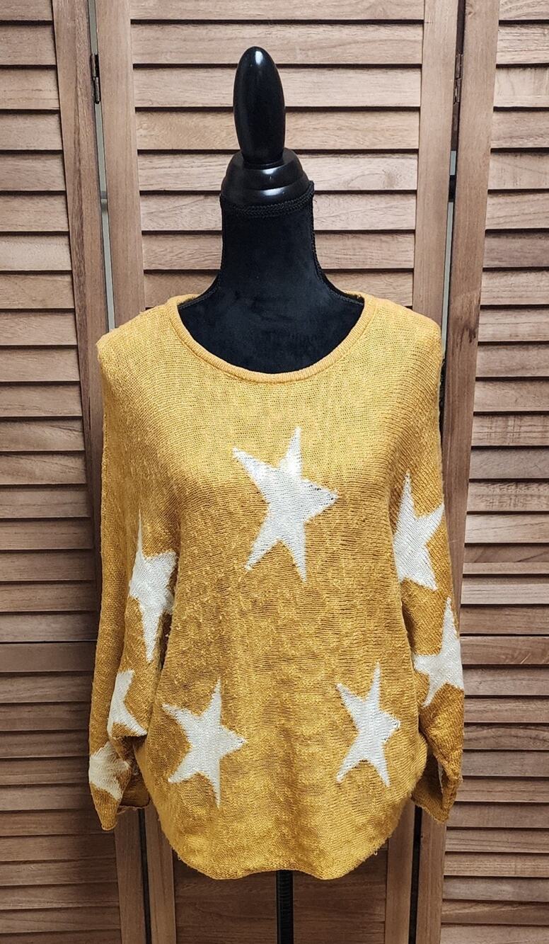 Wishlist Women's Star Sweater Oversized Dolman Sleeve Size S/M Rust Orange Top